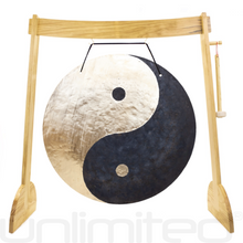 Load image into Gallery viewer, 32" to 40" Gongs on the Large Lunaphonic Wood Gong Stand (Chinese NASA Style)